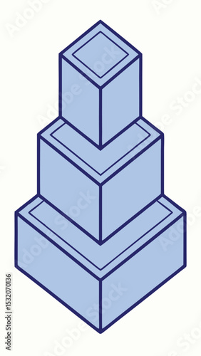 Isometric abstract geometric illustration of cubes in a stepped formation suitable for design