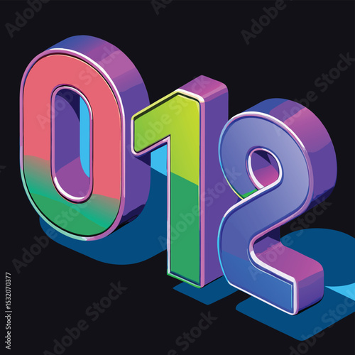 Gradient Numbers 0 to 2 in 3D Style