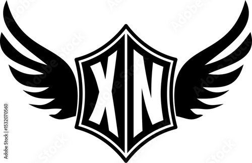 XN logo emblem with winged and shield template