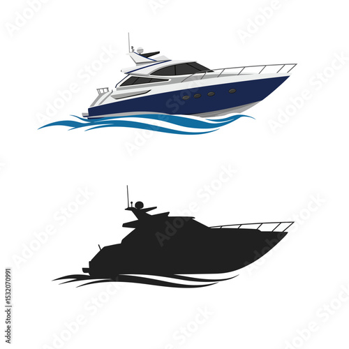 Modern yacht illustration on a white background. Luxury boat concept. Vector illustration