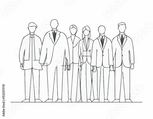Minimalist Line Art Design Featuring Interconnected Figures of Different Ethnicities, Promoting Collaboration, Teamwork, and Cultural Understanding in Corporate Communications.