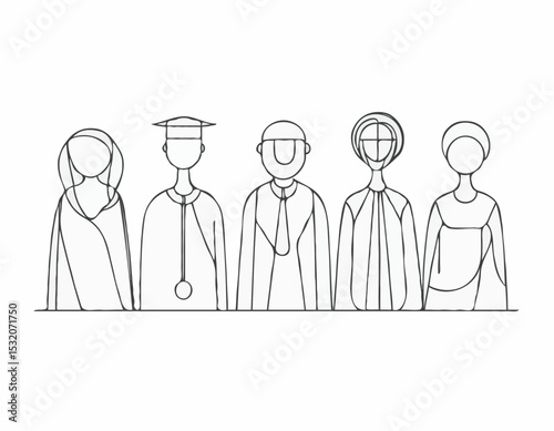 Minimalist Line Art Design Featuring Interconnected Figures of Different Ethnicities, Promoting Collaboration, Teamwork, and Cultural Understanding in Corporate Communications.