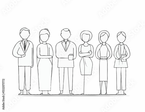 Minimalist Line Art Design Featuring Interconnected Figures of Different Ethnicities, Promoting Collaboration, Teamwork, and Cultural Understanding in Corporate Communications.