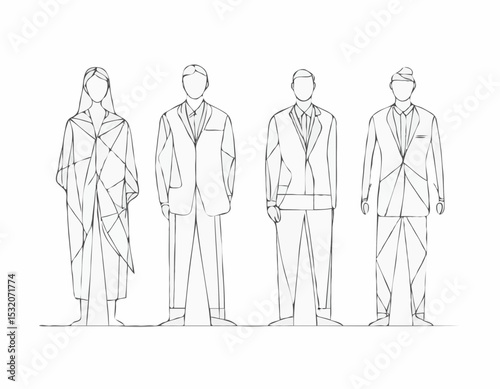 Minimalist Line Art Design Featuring Interconnected Figures of Different Ethnicities, Promoting Collaboration, Teamwork, and Cultural Understanding in Corporate Communications.