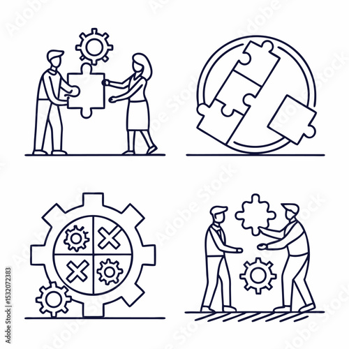 Icon set. Vector thin line illustrations for concepts related to people, business, success, teamwork, workplace, diversity and more.