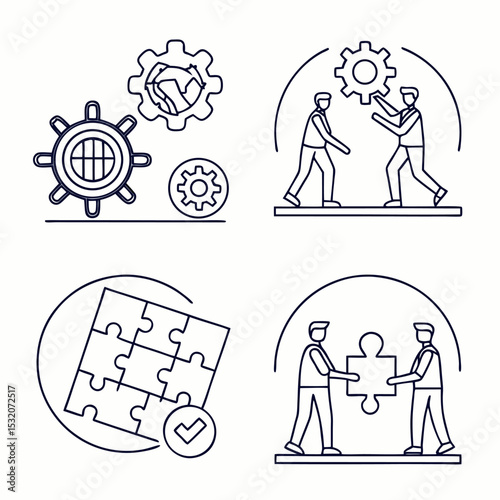 Icon set. Vector thin line illustrations for concepts related to people, business, success, teamwork, workplace, diversity and more.