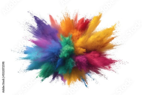 Vibrant rainbow color powder explosion isolated on white background
