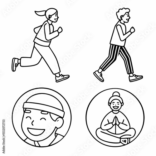 illustration of images of people exercising, walking, standing