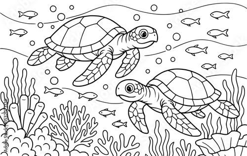 Sea Turtles Underwater Doodle