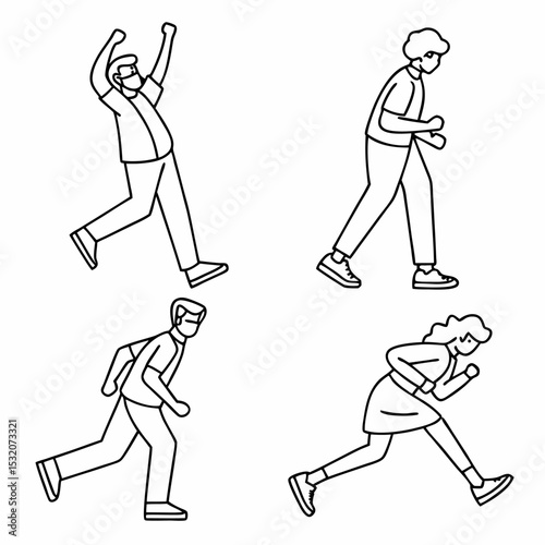 illustration of images of people exercising, walking, standing