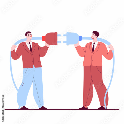Business Teamwork Concept. Vector illustration in flat style of puzzle pieces with different people in business suits in each, performing various work