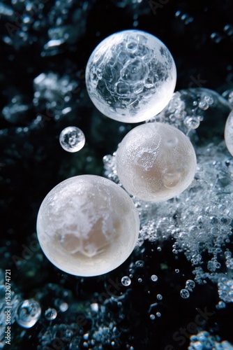 Frozen air bubbles suspended in clear textured ice