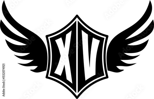 XV logo emblem with winged and shield template