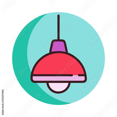 Colorful pendant lamp illustration against teal circular background  