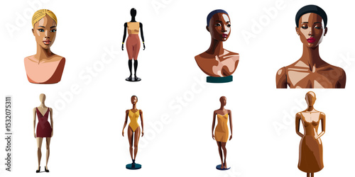 Multiple vector illustrations female mannequin

