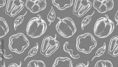 Hand Drawn Bell Pepper Horizontal Pattern