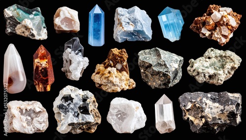 set of minerals and crystals