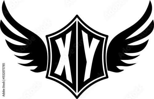 XY logo emblem with winged and shield template