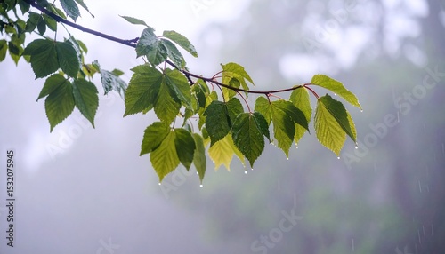 green leaves on a rainy day