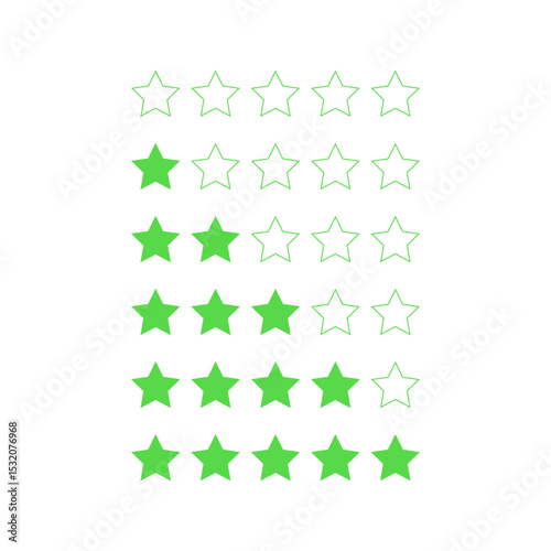 Rating or customer review with green stars. Feedback product. Vector illustration