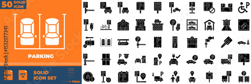 Parking Solid Editable Icons set. Vector illustration in modern thin solid style of parking icons: road, prohibited, traffic, etc