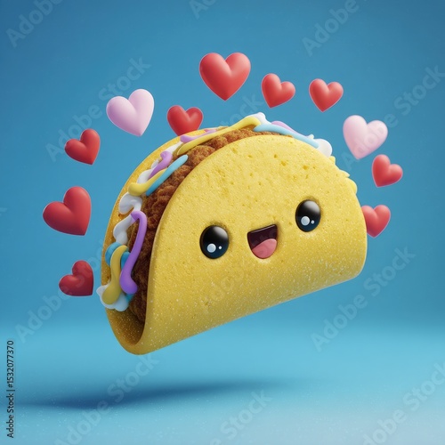 Cute taco with hearts, kawaii style