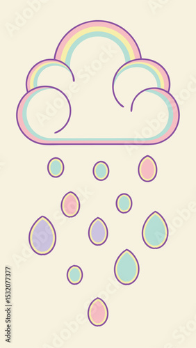 Pastel rainbow cloud with raindrops transparent vector illustration suitable for designs