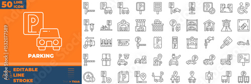 Parking Line Editable Icons set. Vector illustration in modern thin line style of parking icons: road, prohibited, traffic, etc