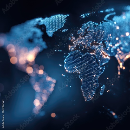 Global map, glowing points, network