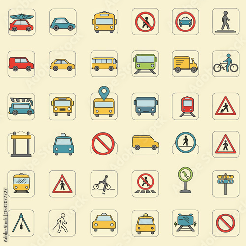 Vector illustration of simple monochromatic vehicle and transport related icons for your design or application.