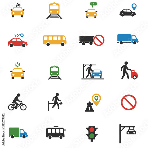 Vector illustration of simple monochromatic vehicle and transport related icons for your design or application.