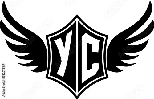 YC logo emblem with winged and shield template