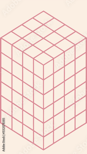 Pink isometric cube grid illustration with transparency suitable for diverse design projects
