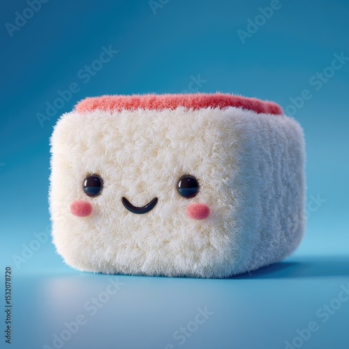 Fluffy, kawaii sushi block with a happy face