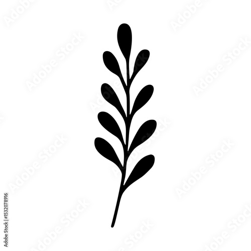Minimalist Hand Drawn Plant Sprig Branch Element Illustration
