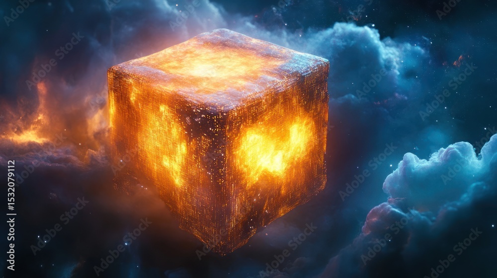 Fototapeta premium Fiery cube in nebula