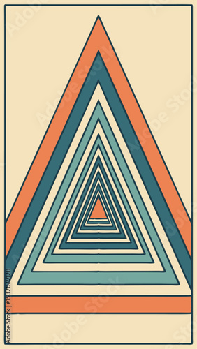 Retro geometric triangle tunnel with earthy tones on a clean white background