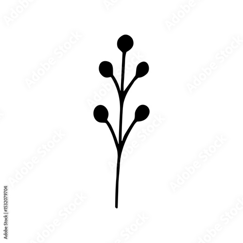 Minimalist Line Art Sprig with Berries Botanical Plant Illustration
