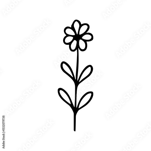 Handdrawn Simple Flower Stem with Leaves Botanical Element Clip Art