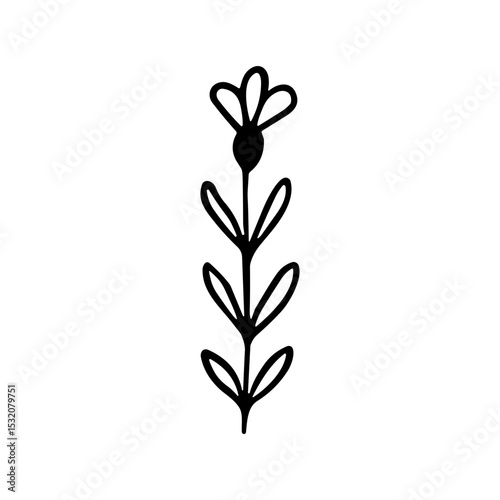 Minimalist Outline Simple Flower Plant Stem Line Art Illustration