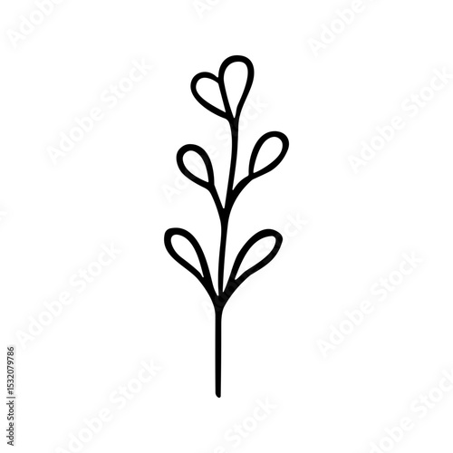Minimalist Handdrawn Leafy Branch Twig Sprig Organic Natural Plant Illustration