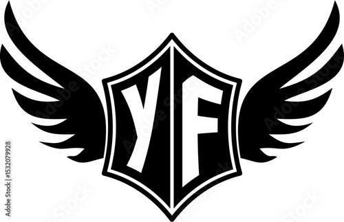 YF logo emblem with winged and shield template