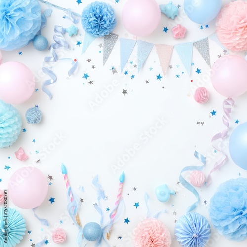 Pastel-toned party decorations frame