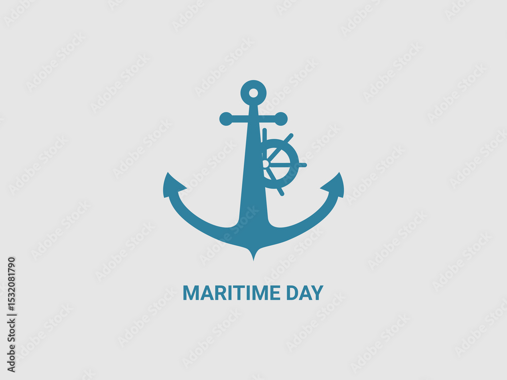 Naklejka premium A dark blue anchor icon with a ships wheel integrated into its design