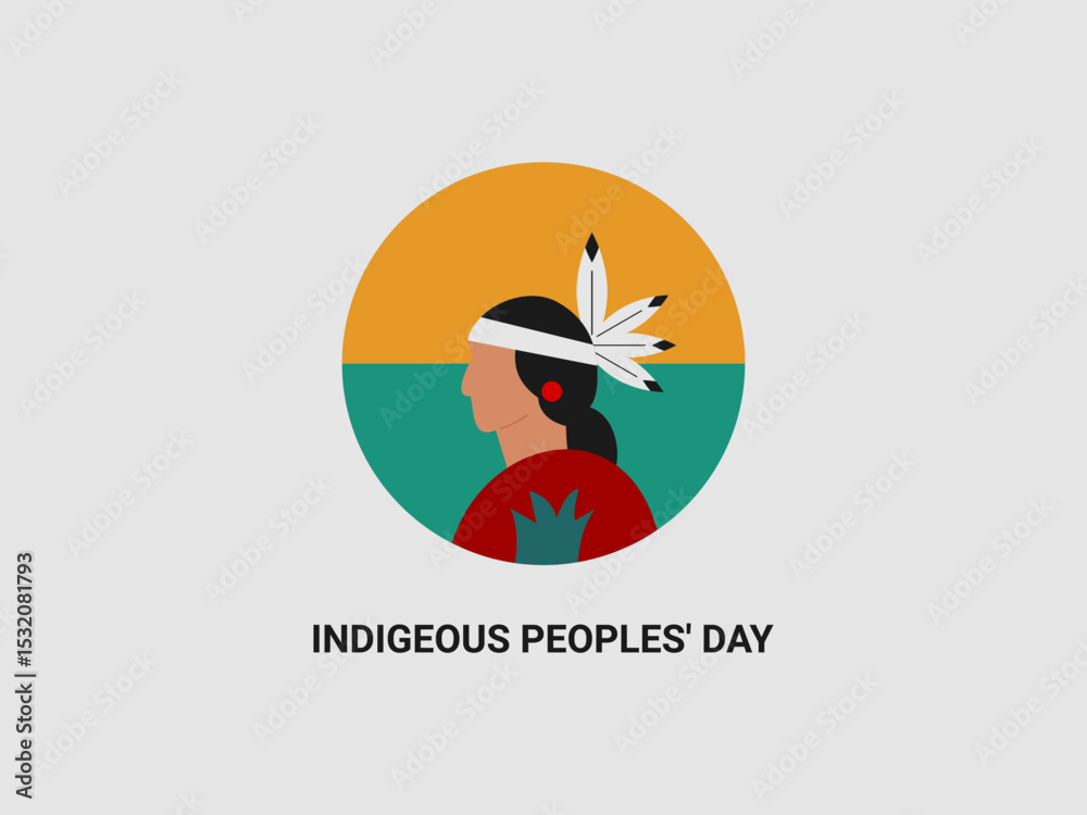 Fototapeta premium A profile illustration of an indigenous person wearing a feathered headdress