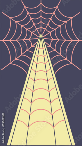 Stylized illustration of a spiderweb and illuminated beam on a transparent background