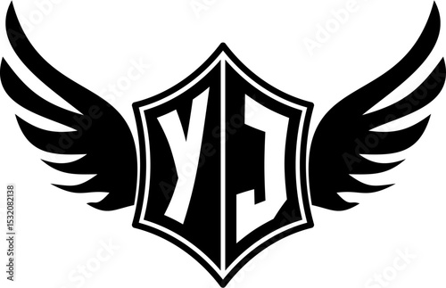 YJ logo emblem with winged and shield template