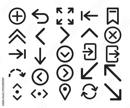 Vector set of navigation icon illustration with various direction symbols compass pins and map markers ideal for GPS and travel app UI
