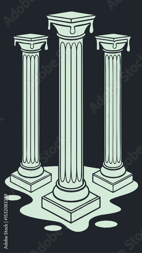 Three detailed doric columns with decorative accents on transparent background
