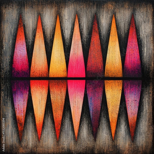 Vibrant Geometric Art with Colorful Triangles and Textured Background